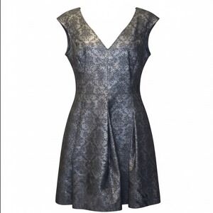 Worthington Women Black Textured V Neck Sleeveless Fit Flare Dress Size 12